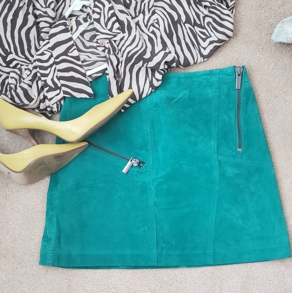 Vintage teal leather skirt 6